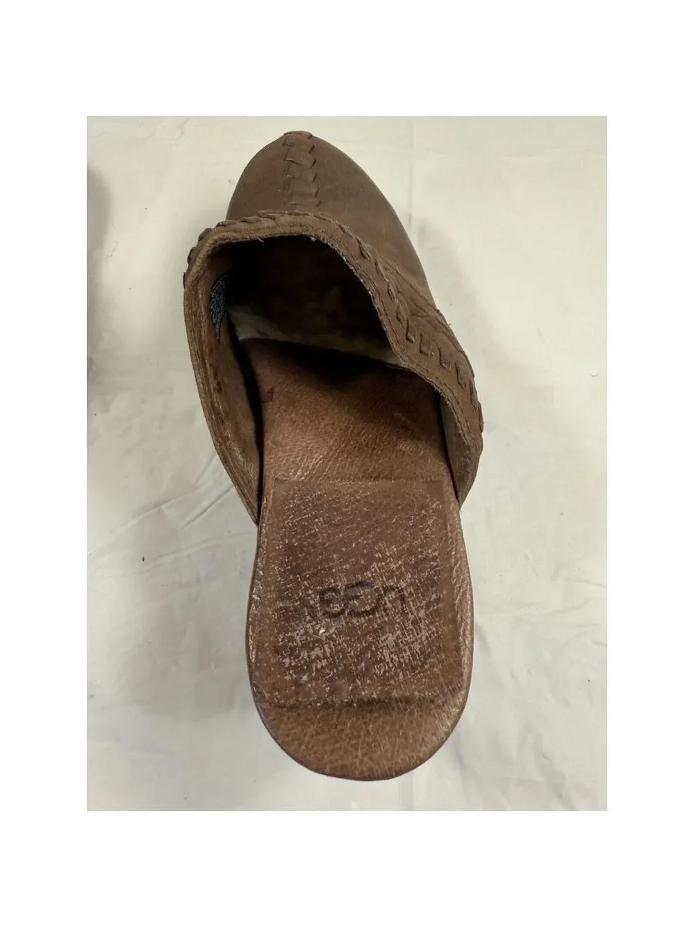 UGG Vivica 1957 Brown Leather Woven Studded Mule Clogs Y2K Size 6 shearling
